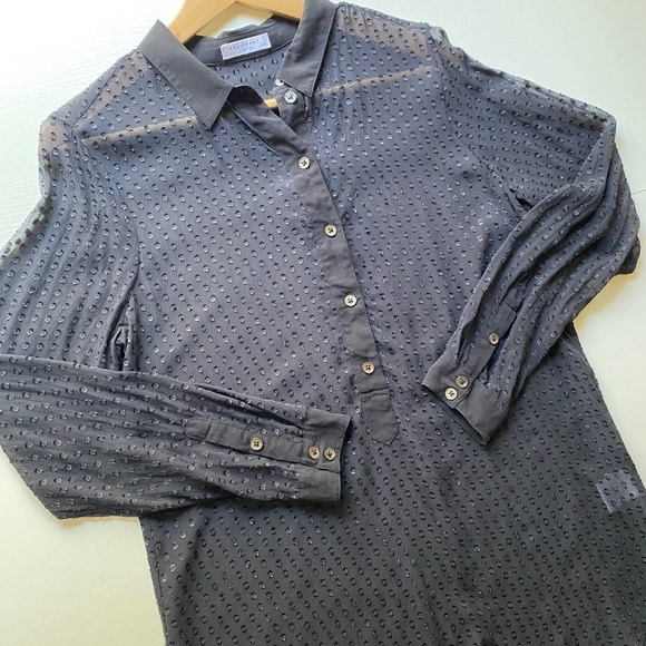 Equipment Femme Black Silk Swiss Dot Sheer Tunic Blouse Size Small - Picture 6 of 15